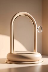 Elegant Beige and Gold Arch Display Stand with Subtle Lighting