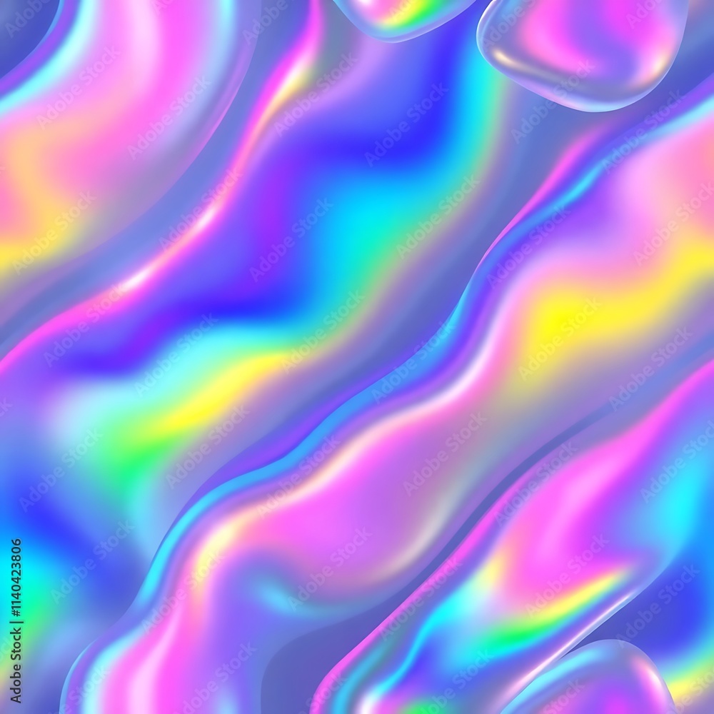 Poster Holographic Dreamscape: Abstract iridescent swirls of color create a mesmerizing, otherworldly texture. Perfect for backgrounds, designs, and adding a futuristic touch.