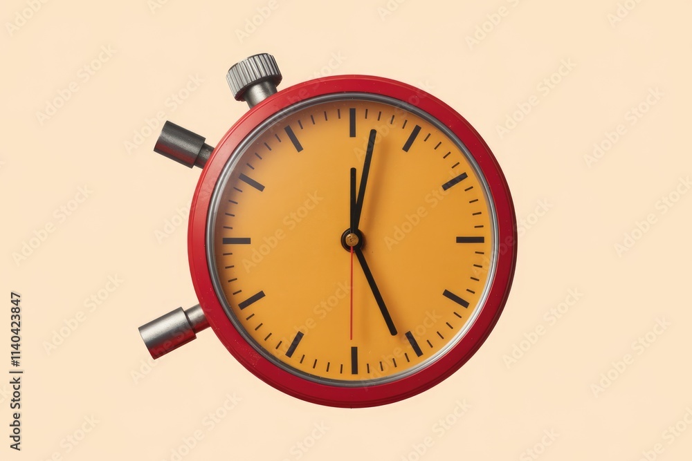 Poster a red stopwatch with a yellow face shows the time. time management concept.