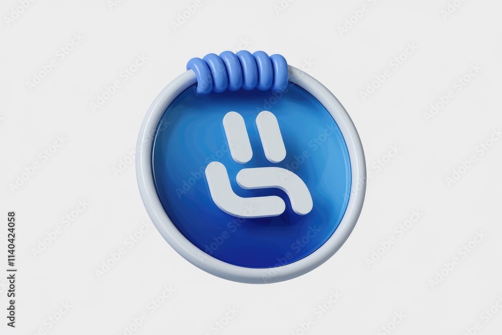 Poster 3d render of a blue circular logo with a stylized hand gesture encircled by a blue coil.
