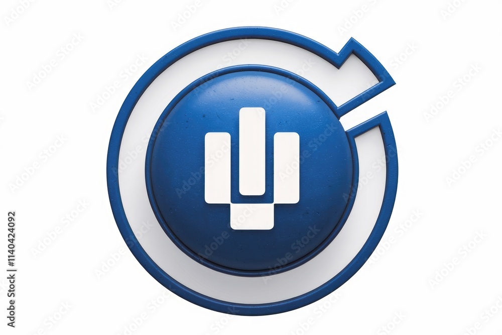 Poster Abstract blue circular logo with white symbol  suggesting progress or data visualization.