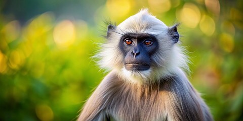 Fototapeta premium Gray Langur Monkey, Wildlife Photography, Primate, Indian Langur, Hanuman Langur, Semnopithecus, Asian Monkey, Old World Monkey, Wildlife Animal, Nature Photography, Gray Leaf Monkey, 