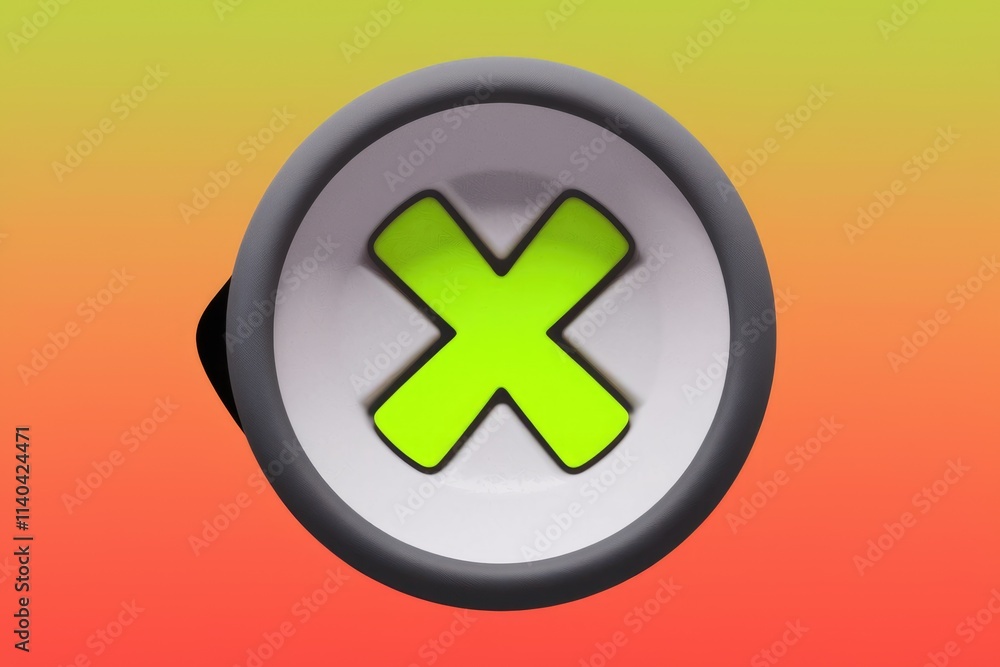 Poster A bright lime green X mark inside a grey circular button on a gradient background.