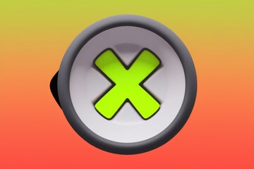 Obraz premium A bright lime green X mark inside a grey circular button on a gradient background.