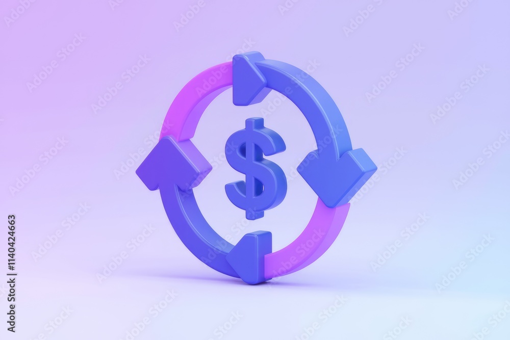 Poster circular arrows encircling a dollar sign symbolize financial flow and cyclical economic processes.