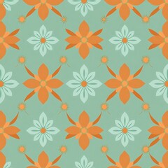 Fototapeta premium Seamless Floral Pattern: Orange and Teal Flower Design 