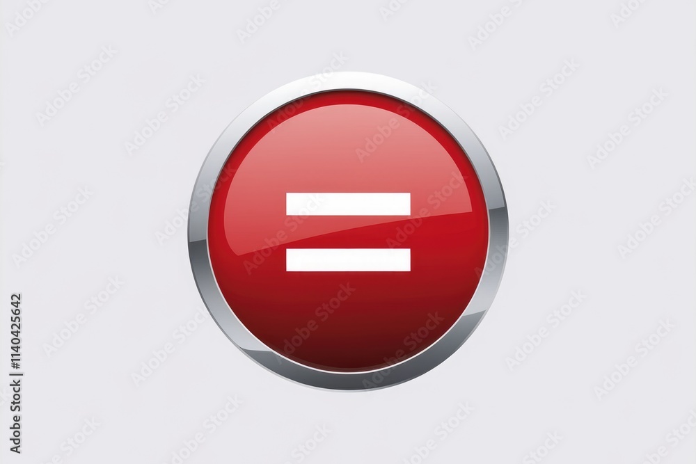 Poster Red circular button with a white equals sign  glossy and metallic.