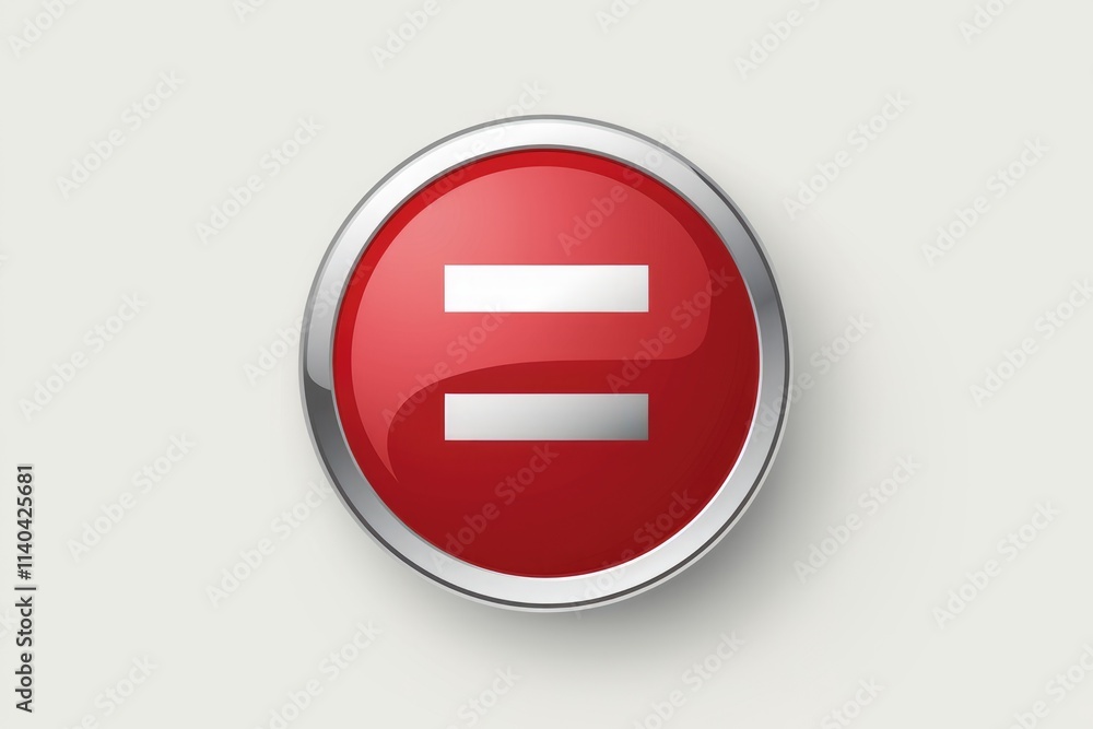 Poster Red circular button with a double equals sign  suggesting balance or equality.