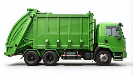 Green Garbage Truck Silhouette, Front Loader, Waste Disposal Illustration, Recycling Truck, Environmental Vehicle