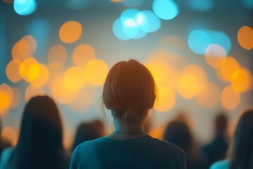 Woman Sitting in a Crowded Event, Back View