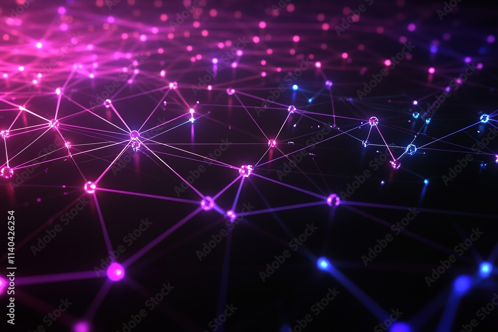 Poster abstract glowing network nodes and connections on dark backgroun