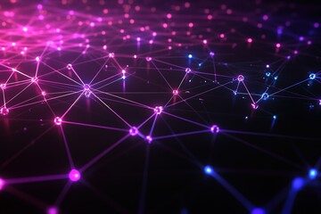 Abstract glowing network nodes and connections on dark backgroun
