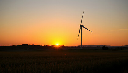 Obraz premium wind turbine in the field at sunset, with white tones