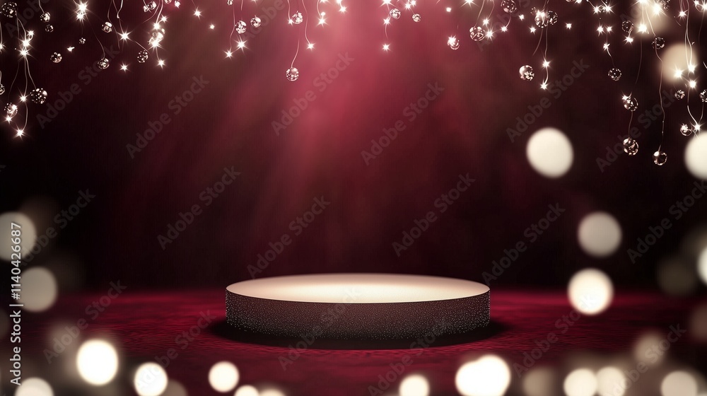Poster elegant 3d podium surrounded by soft lights and ample empty space