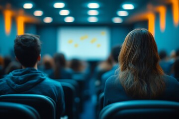 Students Audience Listening to Lecture in Auditorium