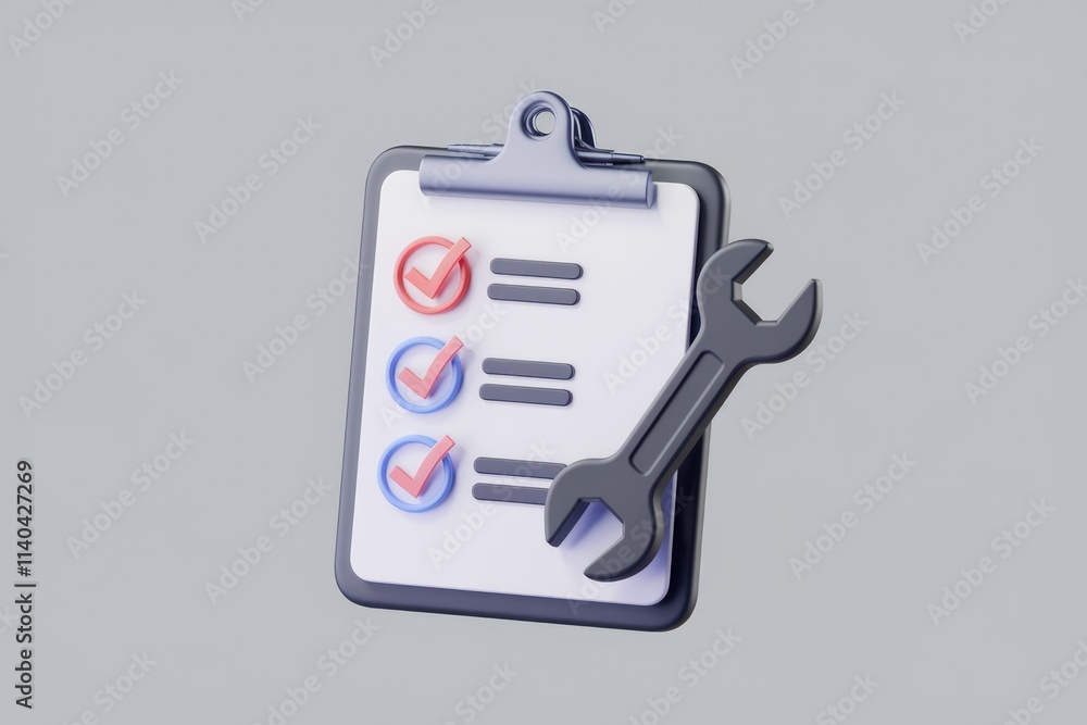 Poster Checklist with a wrench  symbolizing task management and problem solving.