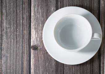 Empty Coffee cup and saucer shown with a top down view
