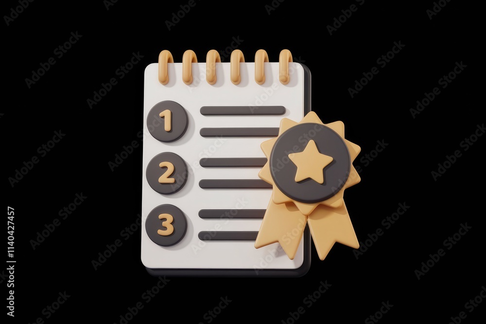 Aufkleber notepad with numbered list and gold star award for achievement.