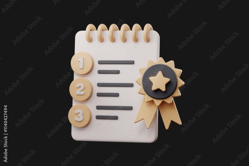Aufkleber 3D notepad with checklist and gold star symbolizing success.
