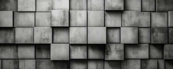 Naklejka premium Concrete, Futuristic Mosaic Tiles arranged in the shape of a wall. Semigloss, Blocks stacked to create a Square block background.