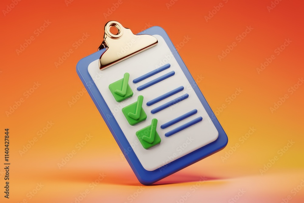 Poster 3D checklist with completed tasks showing progress and organization.
