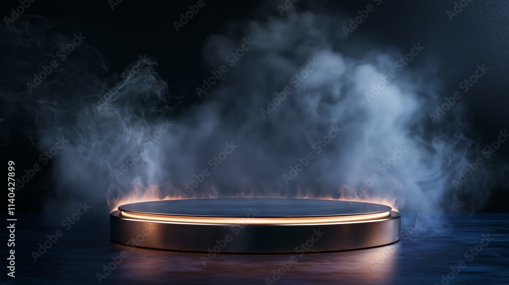 Poster Sleek 3D Podium Surrounded by Fog in Empty Area for Presentation or Display
