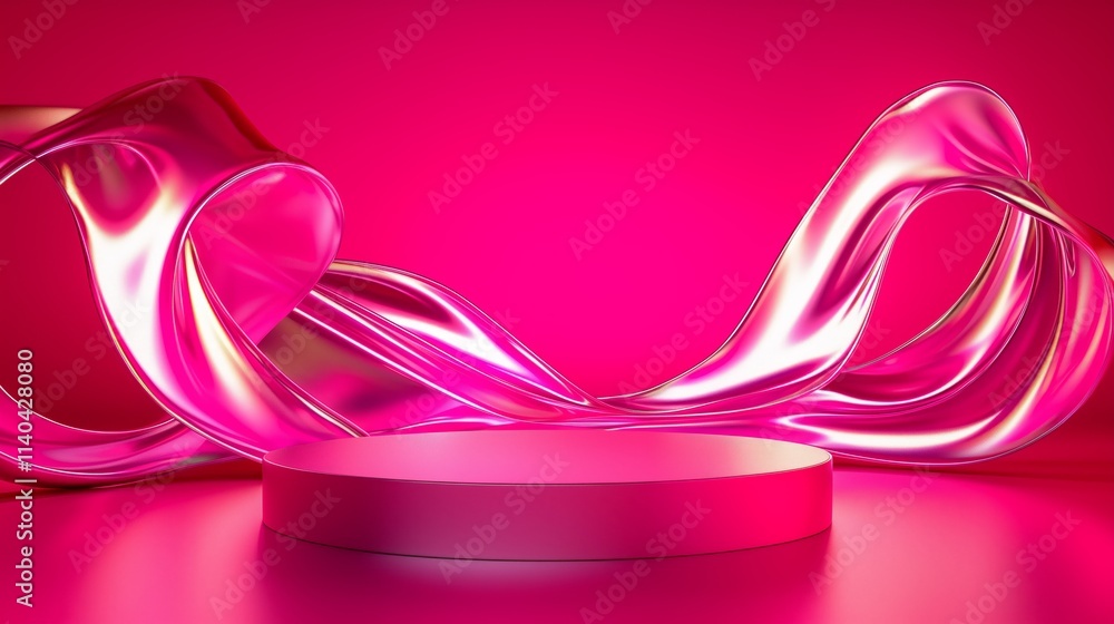 Poster modern 3d podium surrounded by ample empty space with flowing elements