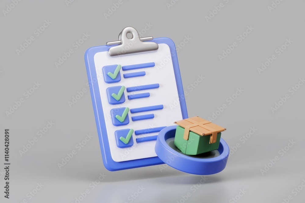 Poster Checklist for package delivery; tasks completed  box ready for shipment.
