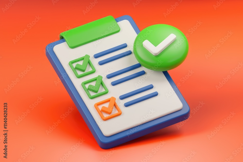Fototapete 3D rendering of a checklist with checkmarks  indicating task completion and organization.
