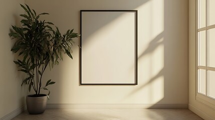 Blank canvas mockup softly bathed with sunlight indoor photo. AI Generated