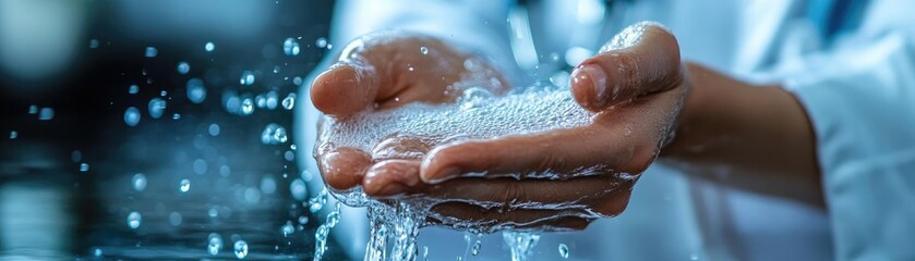 Fototapeta premium A doctor washing their hands, maintaining hygiene and health