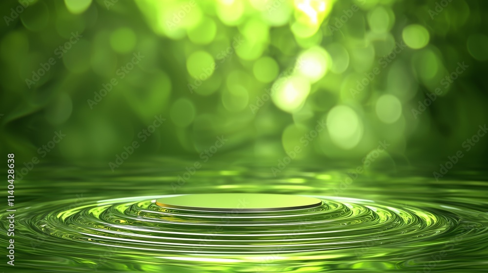 Poster modern 3d podium in empty space surrounded by green background and light