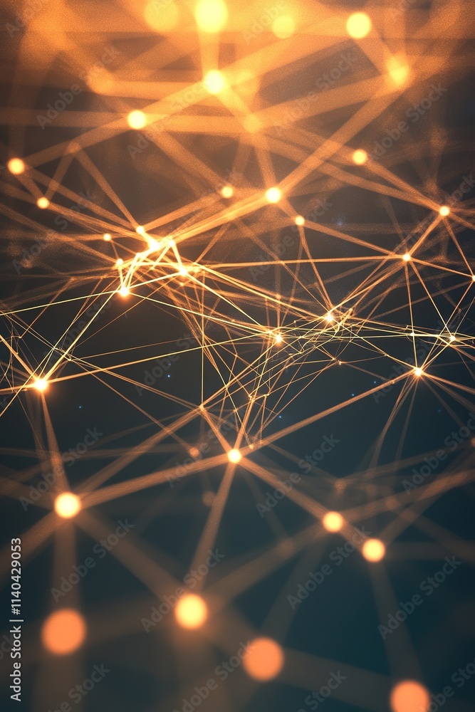Poster glowing network nodes and lines on dark background
