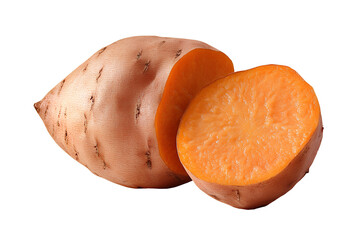 Sweet potato whole and sliced png isolated on transparent background