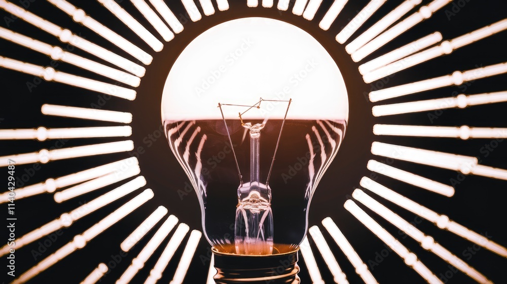 Aufkleber a glowing light bulb encircled by radiating lines symbolizing ideas and innovation.