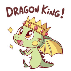 Cartoon Dragon Character with Crown and Happy Expression for Fantasy Themed Illustrations