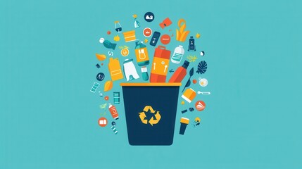 Obraz premium Flat Illustration of Recycling Bins with Colorful Waste Icons