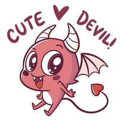Adorable Cartoon Devil Character with Big Eyes and Heart Design