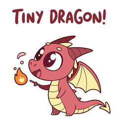 Cute Cartoon Illustration of Tiny Dragon Breathing Fire with Joyful Expression in Colorful Style