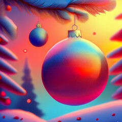 Fototapeta premium Red Christmas Bauble in Winter Wonderland