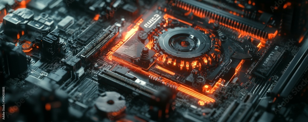 Poster digital gears signature on the cpu. innovation, technology and development.