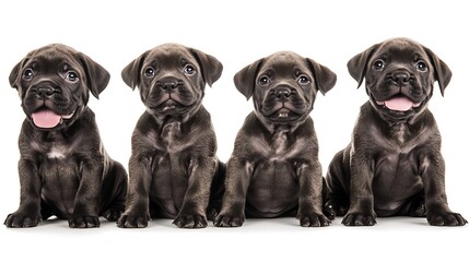 Obraz premium Adorable Litter of Four Dark Brown Puppies. AI Generated