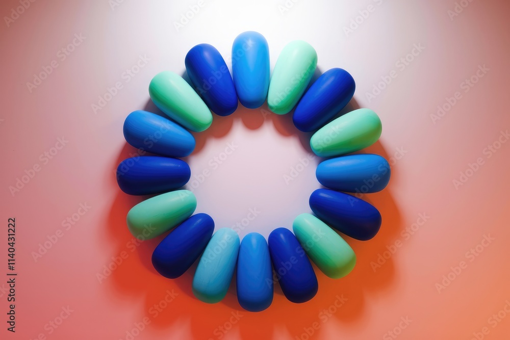 Poster a circle of vibrant blue and teal oval shapes creating a visually appealing pattern.