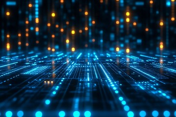 Abstract Blue Circuit Board Wave Light Streams