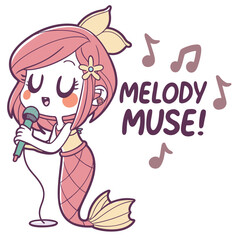 Cute Cartoon Mermaid Singing with Microphone and Musical Notes in Colorful Design