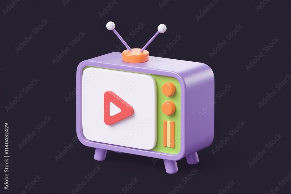 Poster Retro 3D TV model with play button for streaming.