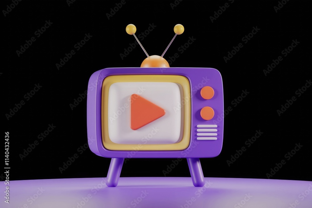 Poster A retro styled 3D model of a television with a play button  symbolizing video content.