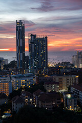 Sunset view from the 22nd floor of a condominium in Pattaya town Chonburi district Thailand Asia