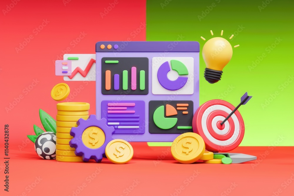 Aufkleber 3d illustration of business analytics and financial growth visualization.
