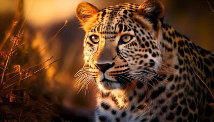 Leopard staring at golden hour in the african savannah